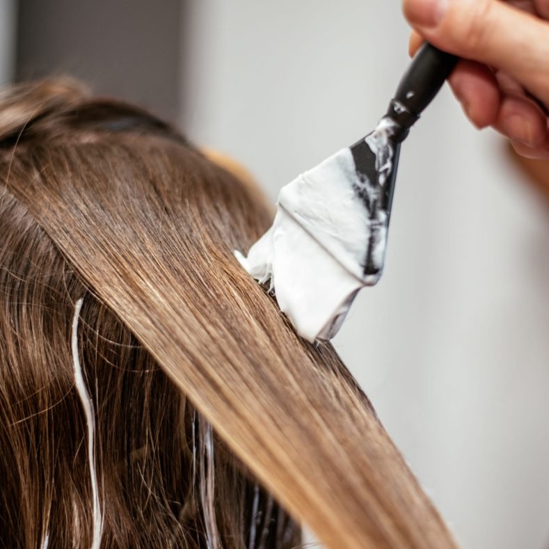 Hairdresser dyeing a woman's hair